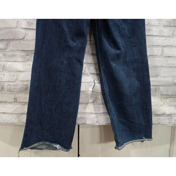 Judy Blue Jeans 13/31 Blue Dark High Rise Wide Leg Button Fly Denim Frayed Hem - Picture 13 of 13